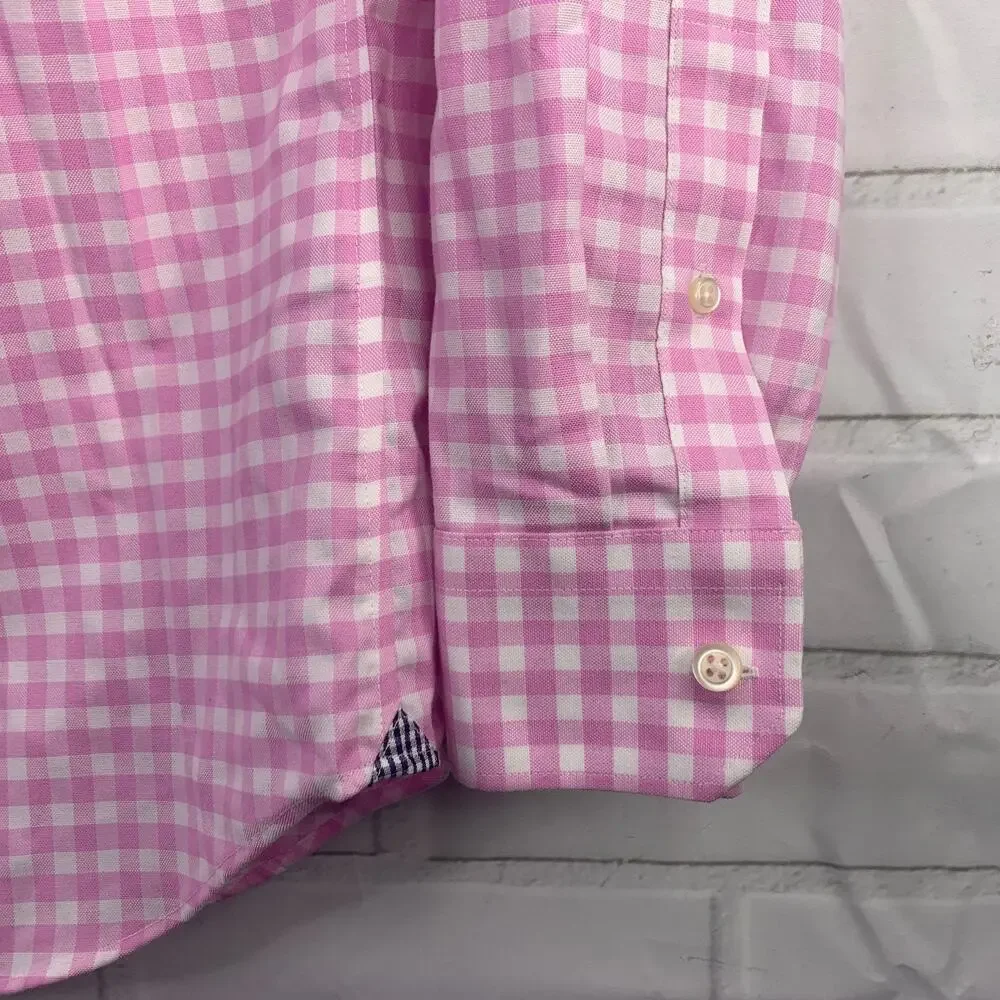 Banana Republic oxford shirt Camden Fit button front pink white gingham small
